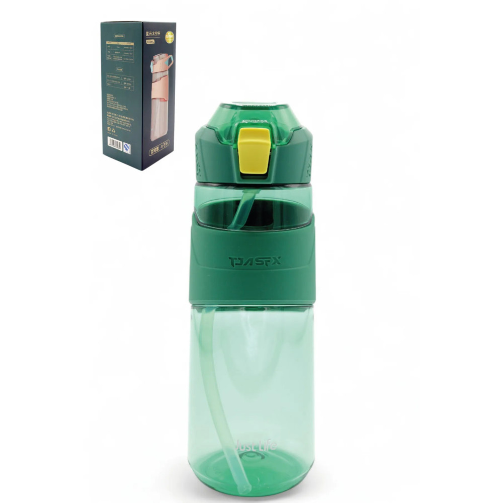 Tritan Su Matarası Pipetli Taşıma Kulplu Su Matarası 650 ml Yeni Sezon Günlük Spor Detox Suluk Yeşil