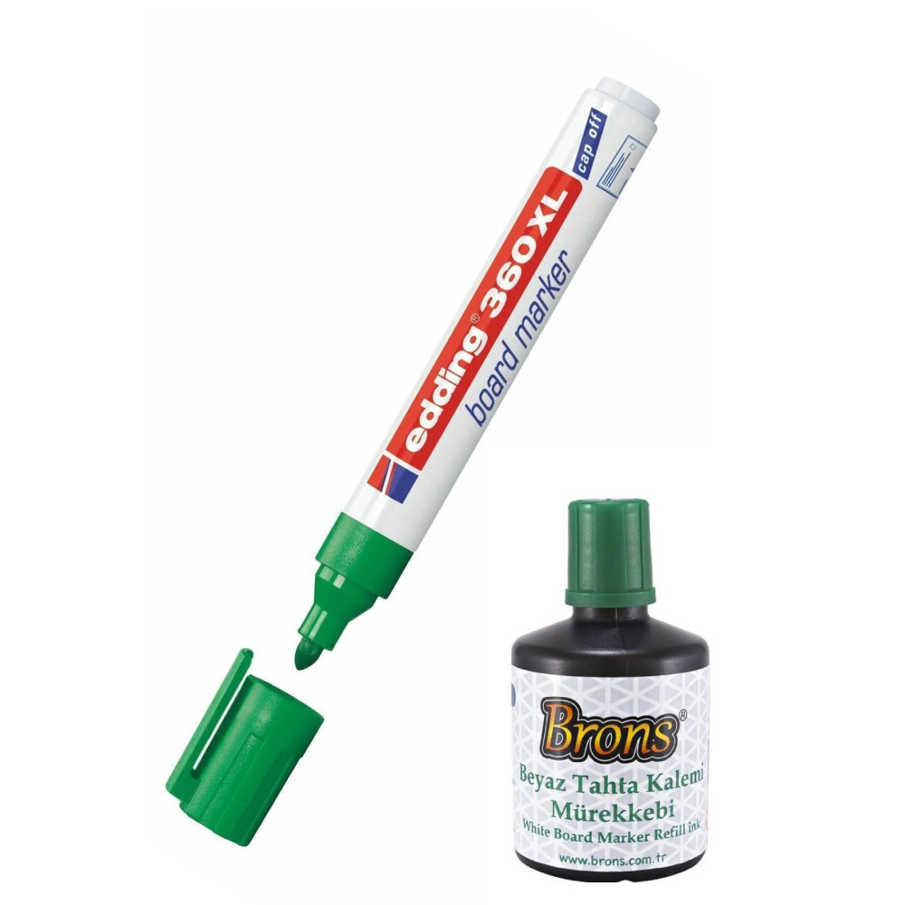 100 CC Yeşil Mürekkep ve Edding 360XL Doldurulabilir Yeşil Tahta Kalemi