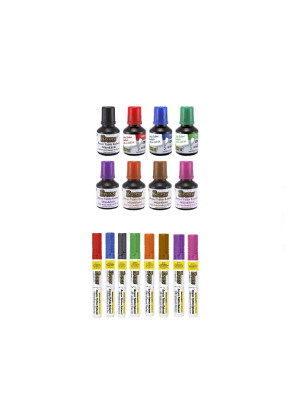 Rengarenk Doldurulabilir Tahta Kalemi ve Yedek Mürekkep Seti 8 Renk 16 Parça