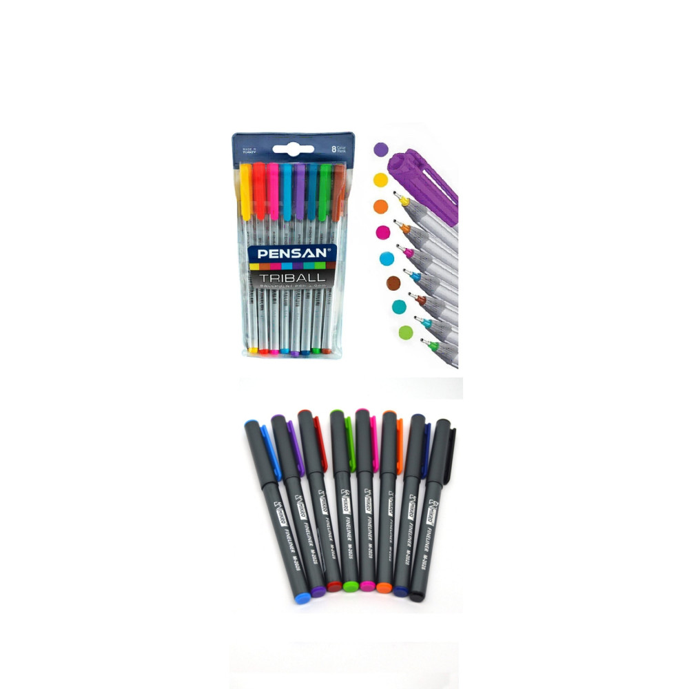 8 Renk Fineliner Kalem ve 6 Renk Emoji Havuç Kalem