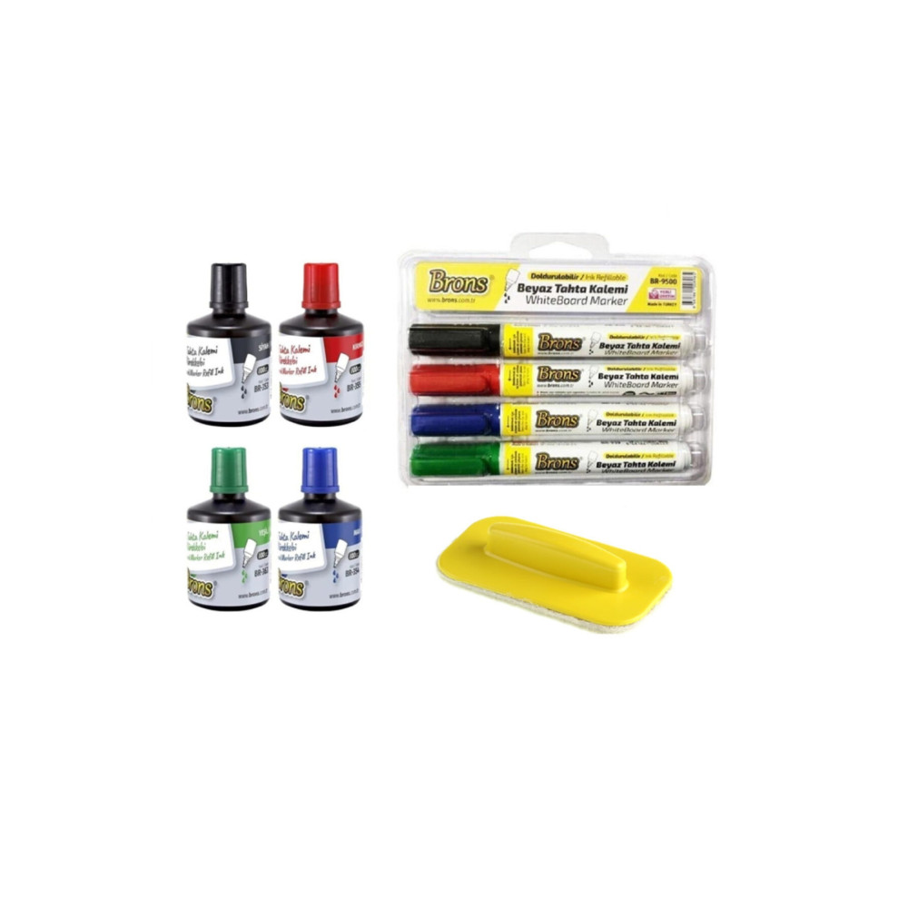 100 Cc 4'lü Mürekkep Seti + 4 Renk Tahta Kalem + Tahta Silgisi 9 Parça Set