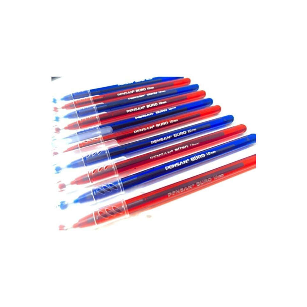 Büro 1.0 Mm Tükenmez Kalem 5 Kırmızı Kalem, 5 Mavi Kalem