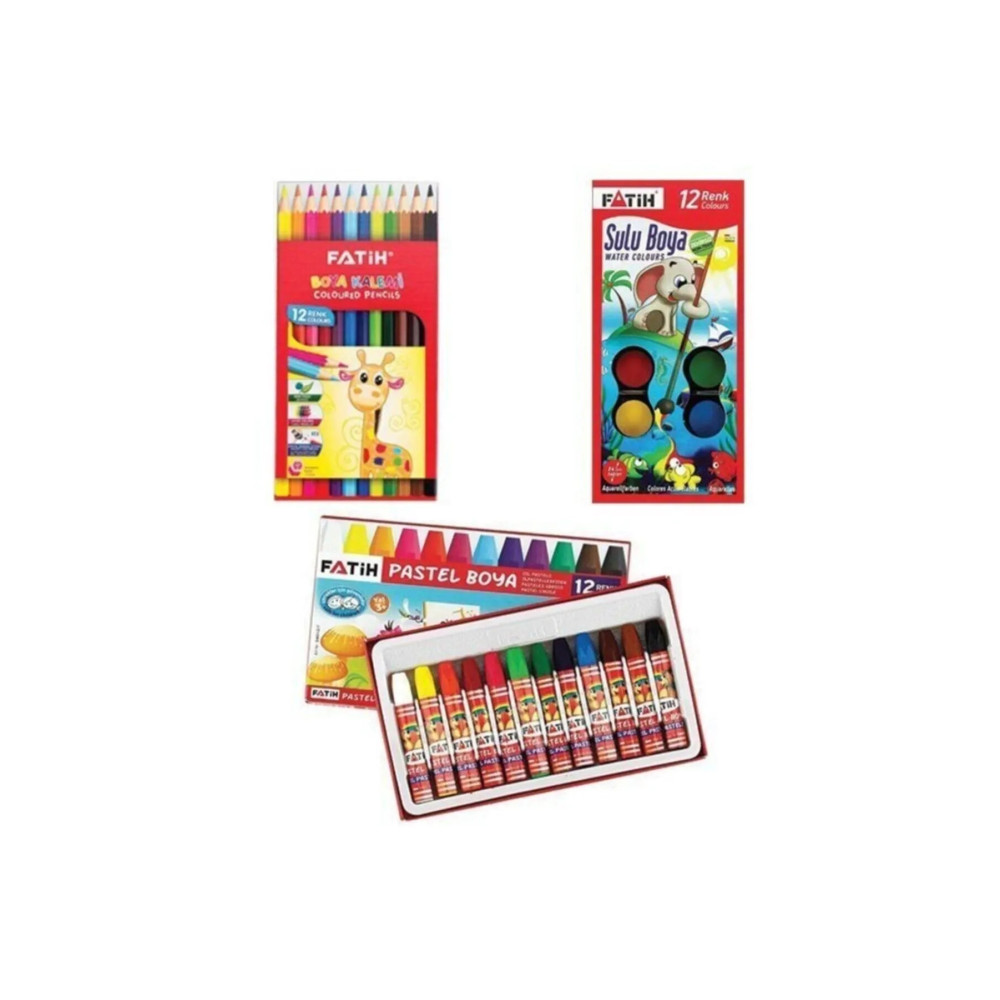 Okul 3 'lü Boya Seti -12'li Kuru Boya + 12'li Pastel Boya + 12'li Sulu Boya